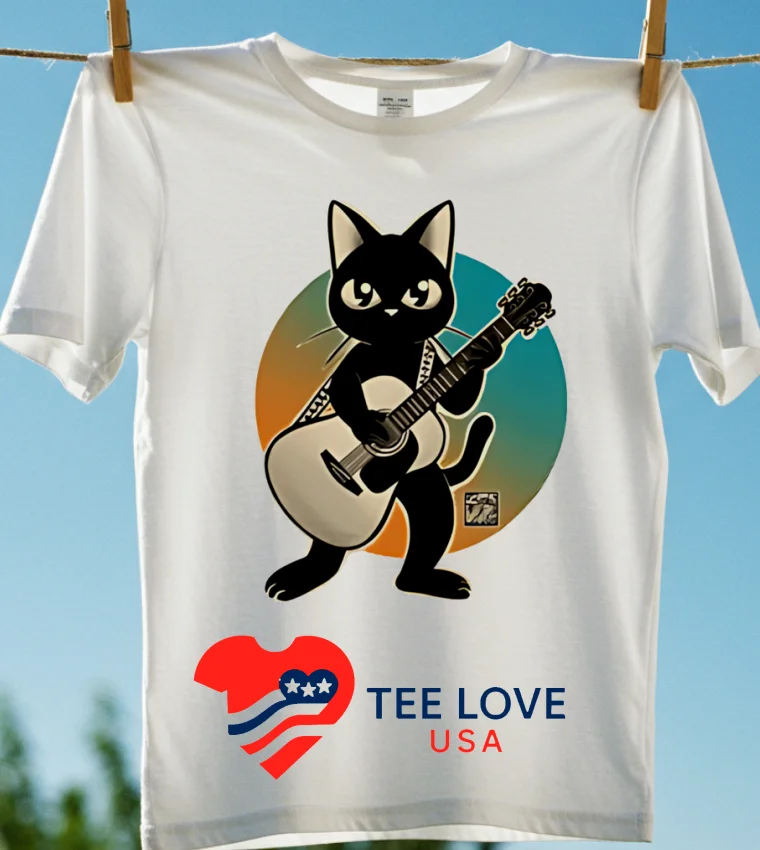 Acoustic Guitar Black Cat T - white-shirt Acoustic Guitar Black Cat T White Shirt