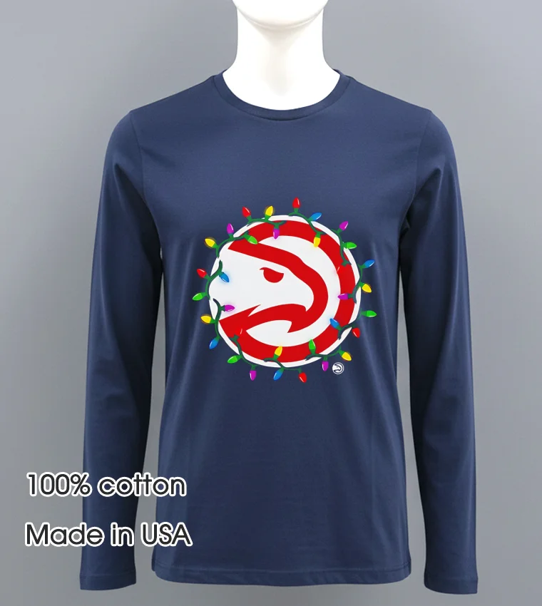 Atlanta Hawks Logo Lights Merry Christmas - navy-shirt Atlanta Hawks Logo Lights Merry Christmas Navy Shirt