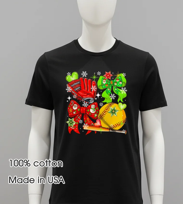 Baseball Christmas Coquette Lovely Bow Tie Snowing - balck-shirt Baseball Christmas Coquette Lovely Bow Tie Snowing Balck Shirt