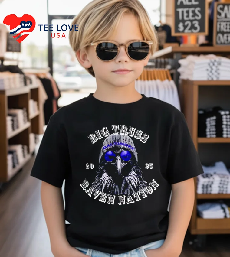 Big Truss Baltimore Raven Nation 2025 Bird Wearing Beanie Sunglasses - kids-black Big Truss Baltimore Raven Nation 2025 Bird Wearing Beanie Sunglasses Kids Black