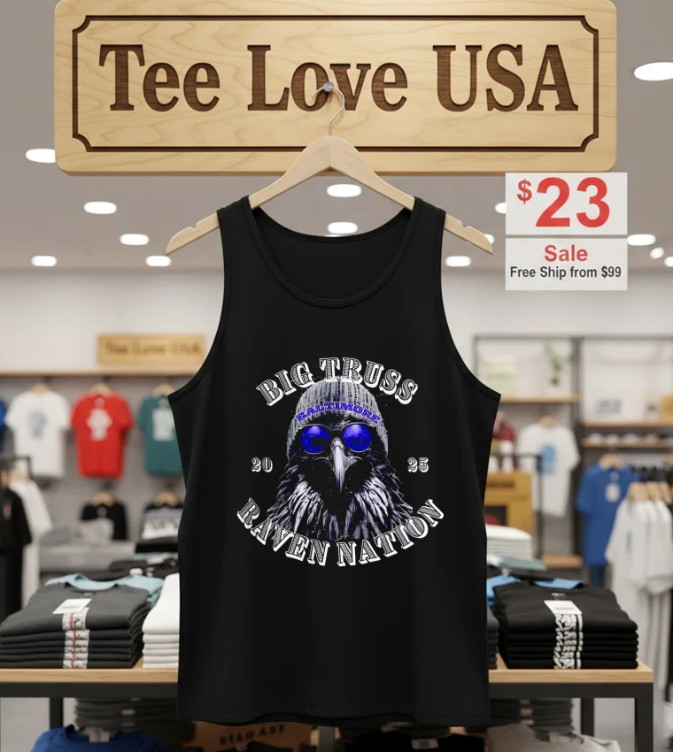Big Truss Baltimore Raven Nation 2025 Bird Wearing Beanie Sunglasses - tank-top-black Big Truss Baltimore Raven Nation 2025 Bird Wearing Beanie Sunglasses Tank Top Black
