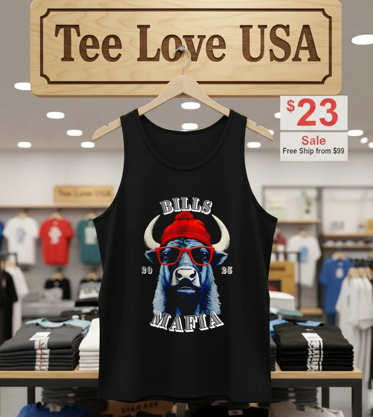 Bills Mafia 2025 Buffalo Wearing Beanie Sunglasses - tank-top-black Bills Mafia 2025 Buffalo Wearing Beanie Sunglasses Tank Top Black