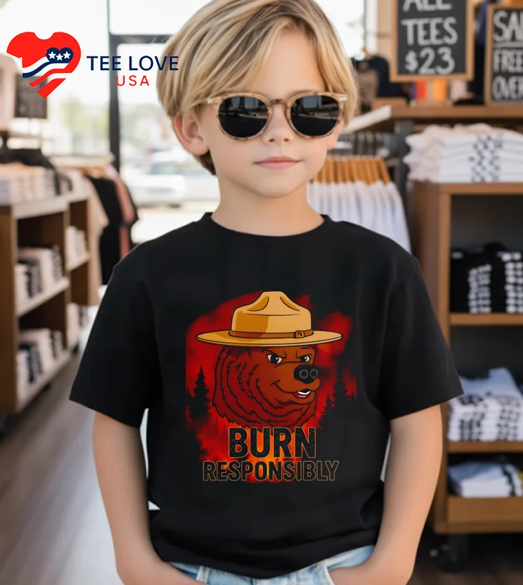 Burn Responsibly Smokey The Bear Grumpy Face Forest Fire - kids-black Burn Responsibly Smokey The Bear Grumpy Face Forest Fire Kids Black