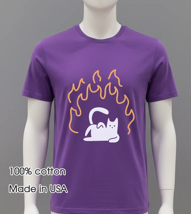 Cat On Fire Cute Purple Shirt