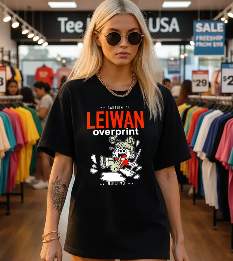 Caution Leiwan × Over Print - black-t-shirt Caution Leiwan × Over Print Black T Shirt