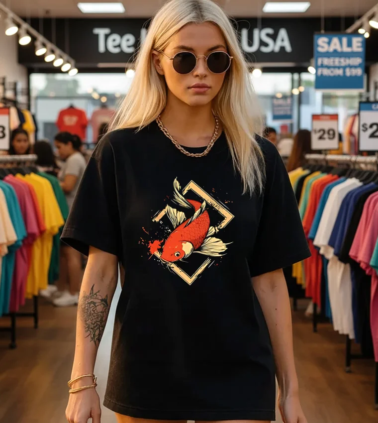 Classic Koi Fish Japanese - black-t-shirt Classic Koi Fish Japanese Black T Shirt