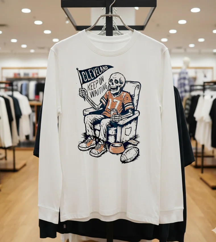 Cleveland Browns Keep On Waiting Skeleton - white-hoodie Cleveland Browns Keep On Waiting Skeleton White Hoodie