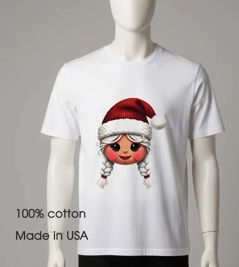 Cute Yarn Christmas Girl Face White T Shirt