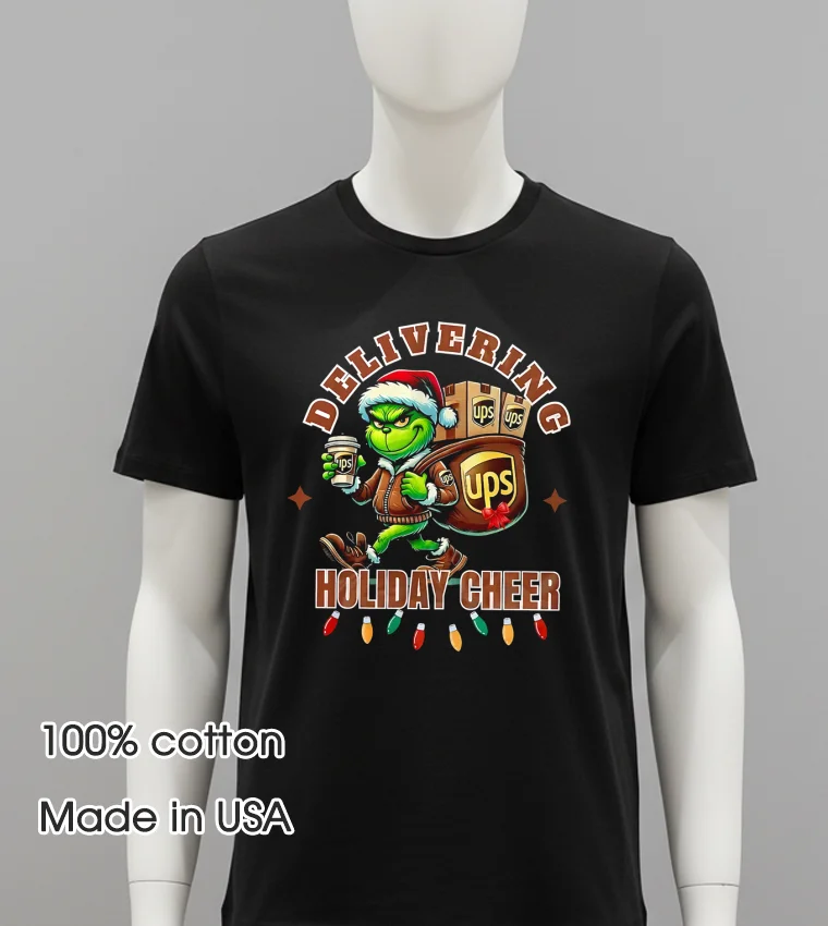 Delivering Holiday Cheer Grinchmas Ups Christmas - balck-shirt Delivering Holiday Cheer Grinchmas Ups Christmas Balck Shirt