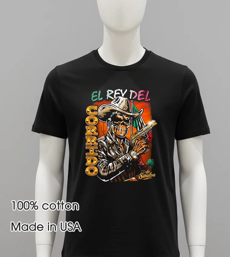 El Rey Del Corrido Cowboy Skeleton - balck-shirt El Rey Del Corrido Cowboy Skeleton Balck Shirt