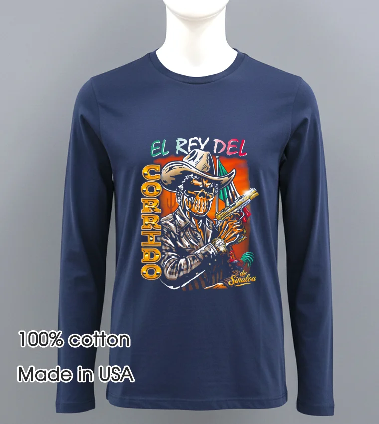 El Rey Del Corrido Cowboy Skeleton Navy Shirt