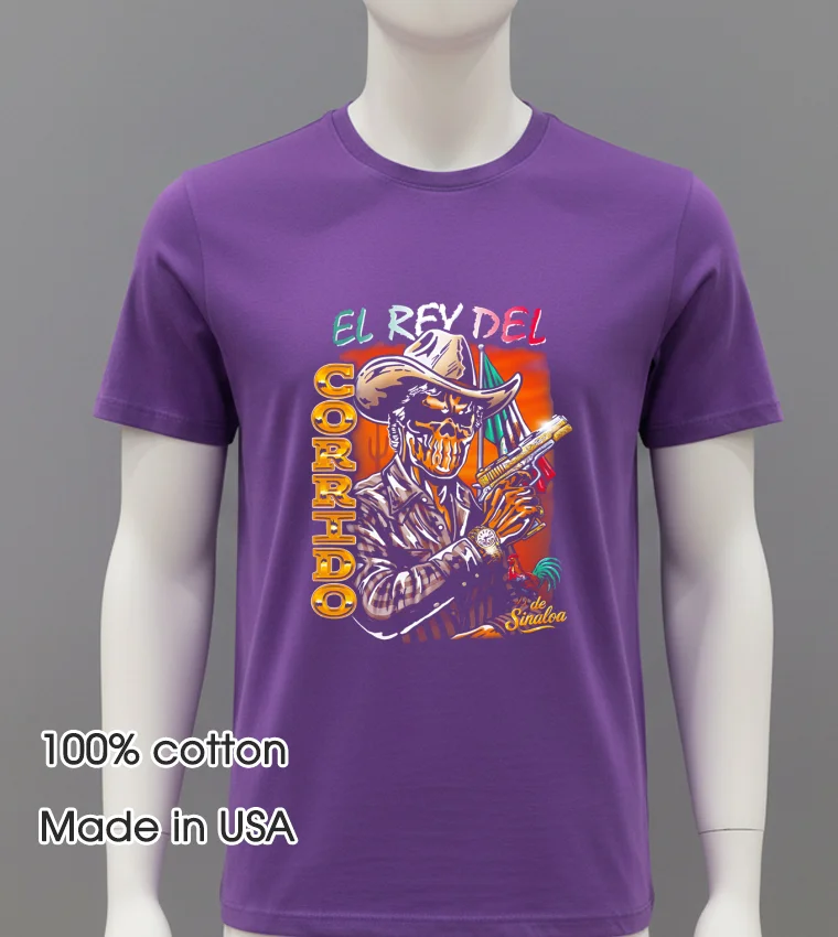 El Rey Del Corrido Cowboy Skeleton Purple Shirt