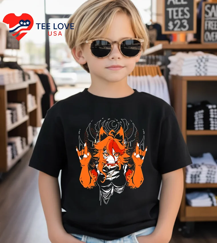 Fox Girl Rock Metal Orange Anime - kids-black Fox Girl Rock Metal Orange Anime Kids Black