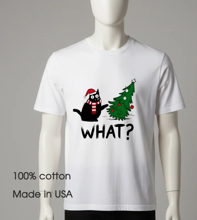 Funny Cat Christmas Cute Holiday Cat Lover White T Shirt