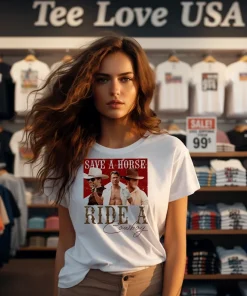 Glen Powell Save A Horse Ride A Cowboy Marlboro Parody Shirt