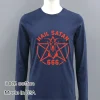 Hail Satan Goat Head Pentagram 666 Logo Navy Shirt