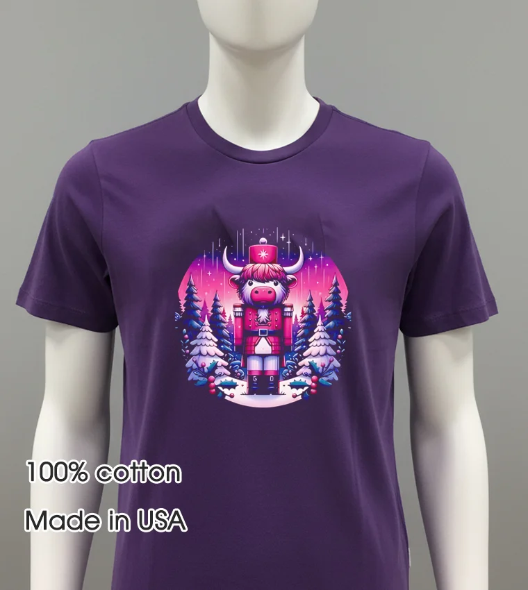 Highland Cow Nutcracker - purple-shirt Highland Cow Nutcracker Purple Shirt