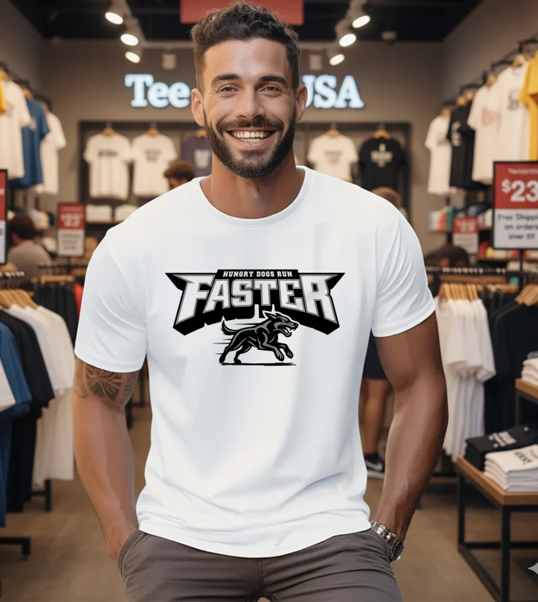 Hungry Dogs Run Faster - mens-white-t-shirt Hungry Dogs Run Faster Mens White T Shirt