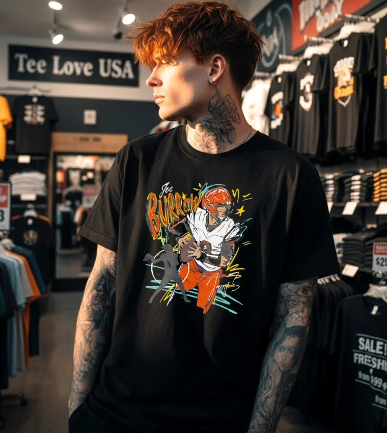 Joe Burrow Cincinnati Scribble - black t-shirt Joe Burrow Cincinnati Scribble Black T Shirt