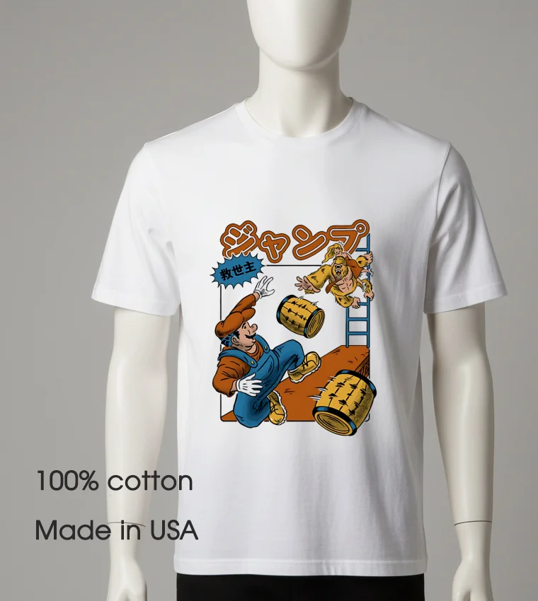 Jumping Savior Cartoon Graphic White T Shirt