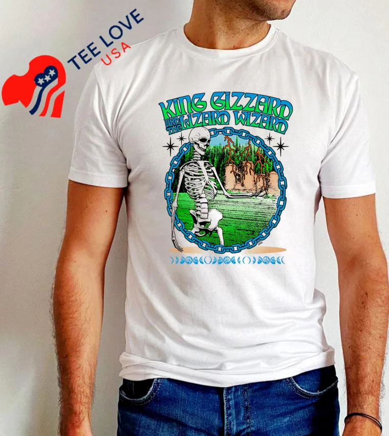 King Gizzard And The Lizard Wizard Skeleton Moon Phases - white-t-shirt King Gizzard And The Lizard Wizard Skeleton Moon Phases White T Shirt