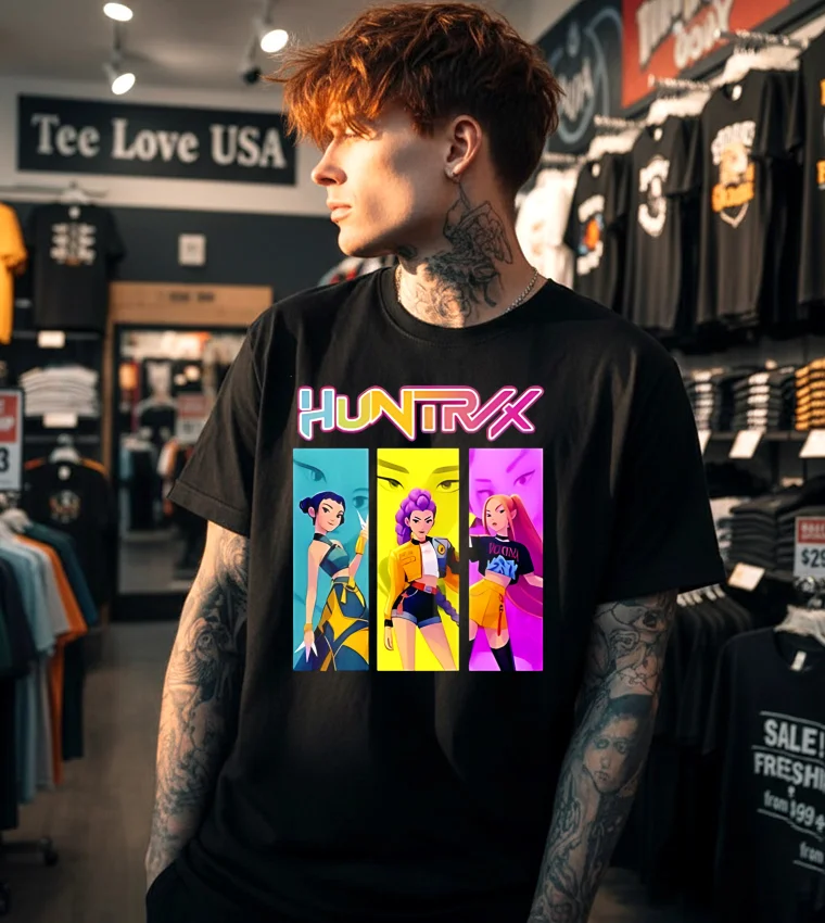 Kpop Demon Hunter Huntrix Girls Movie - black t-shirt Kpop Demon Hunter Huntrix Girls Movie Black T Shirt