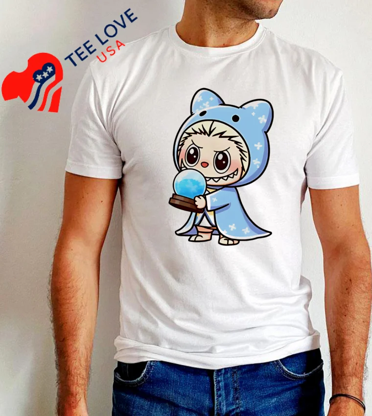 Labubu Wearing Witch Wizard Bear Costume Holding Crystal Ball - white-t-shirt Labubu Wearing Witch Wizard Bear Costume Holding Crystal Ball White T Shirt