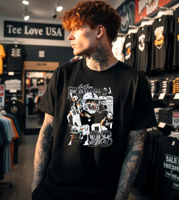 Las Vegas Raiders Maxx Crosby #98 Football Player - black t-shirt Las Vegas Raiders Maxx Crosby #98 Football Player Black T Shirt