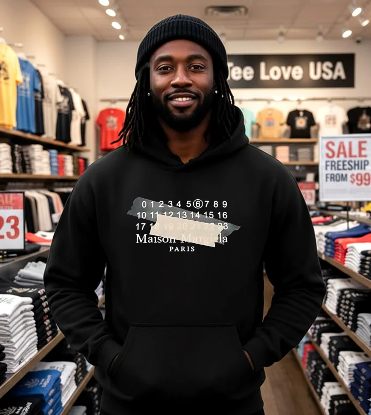 Maison Margiela Paris Numeric Date Tape Logo - black-hoodie Maison Margiela Paris Numeric Date Tape Logo Black Hoodie
