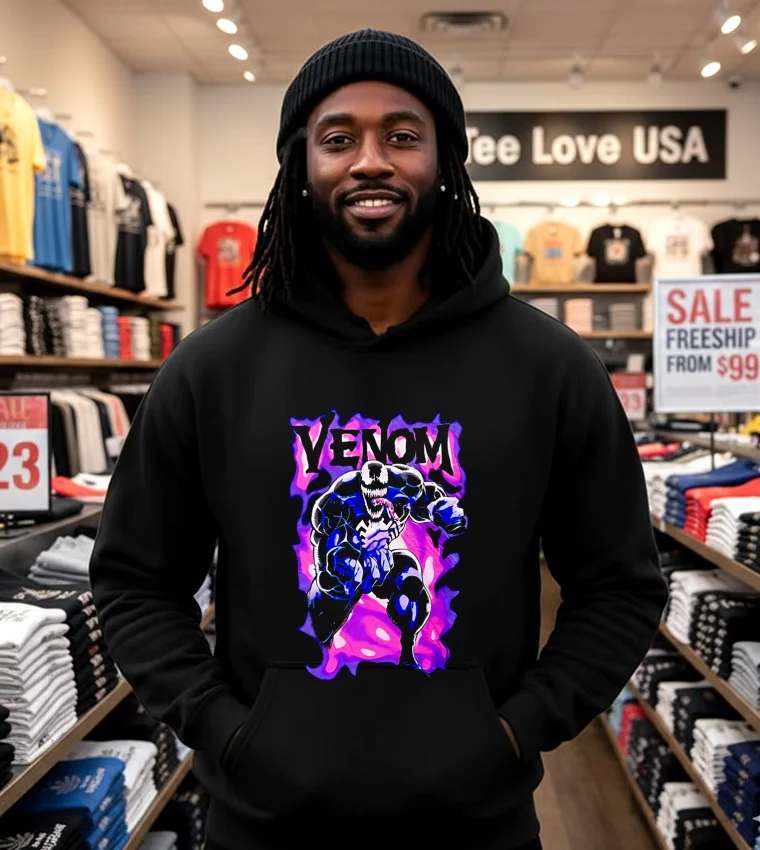 Marvel Comics Venom Purple And Pink Flames - black-hoodie Marvel Comics Venom Purple And Pink Flames Black Hoodie