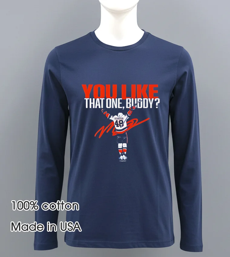 Matthew Schaefer You Like That One Buddy Hockey Navy Shirt