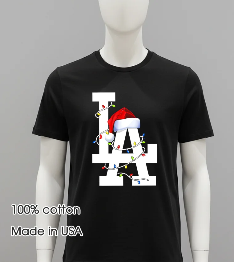 Merry La Dodgers Christmas Lights - balck-shirt Merry La Dodgers Christmas Lights Balck Shirt