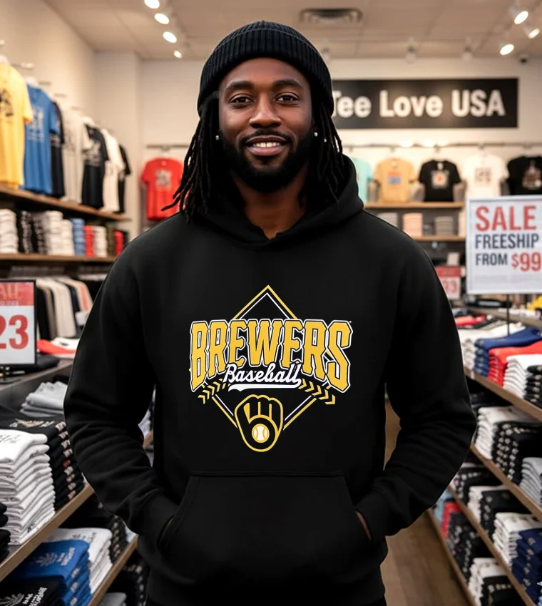 Milwaukee Brewers Baseball Diamond Big And Tall 2025 - black-hoodie Milwaukee Brewers Baseball Diamond Big And Tall 2025 Black Hoodie