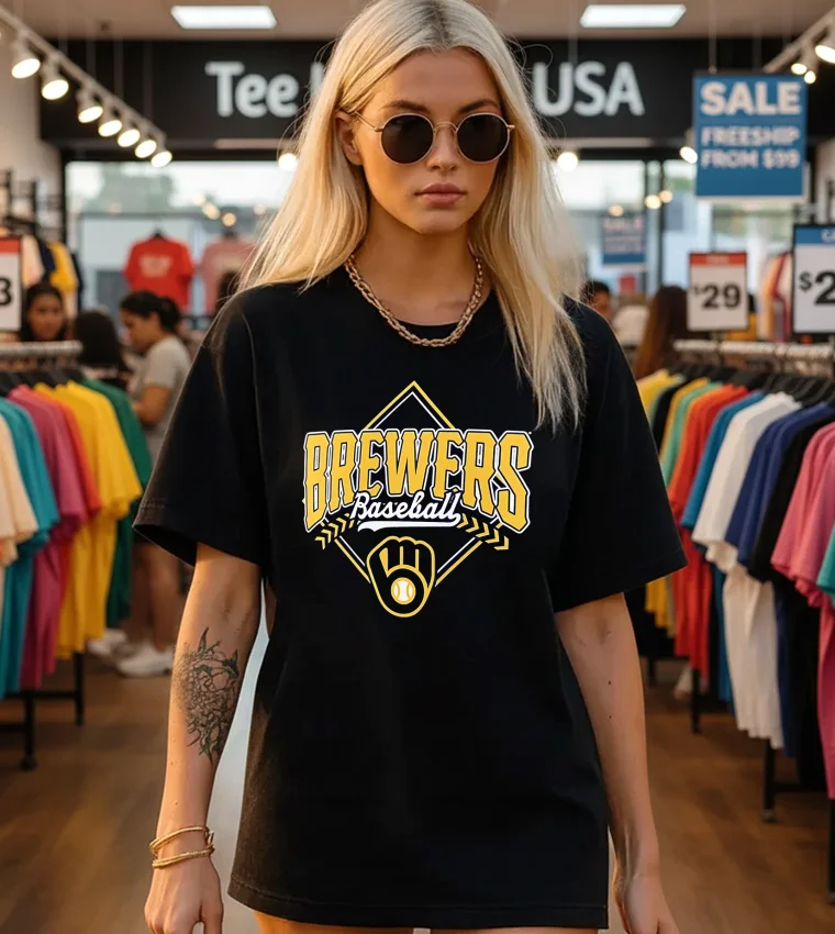 Milwaukee Brewers Baseball Diamond Big And Tall 2025 - black-t-shirt Milwaukee Brewers Baseball Diamond Big And Tall 2025 Black T Shirt