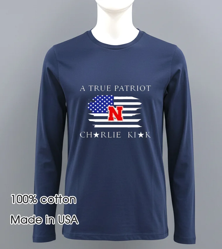 Nebraska Cornhuskers Charlie Kirk True Patriot 2025 Turning Point Usa Navy Shirt