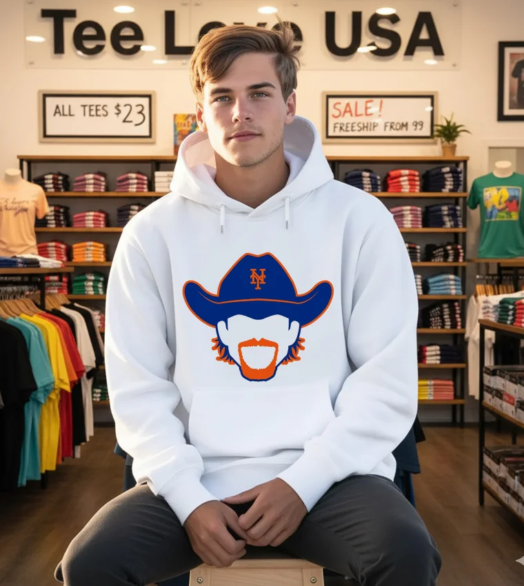 New York Mets Cowboy Hat And Orange Beard - white-hoodie New York Mets Cowboy Hat And Orange Beard White Hoodie