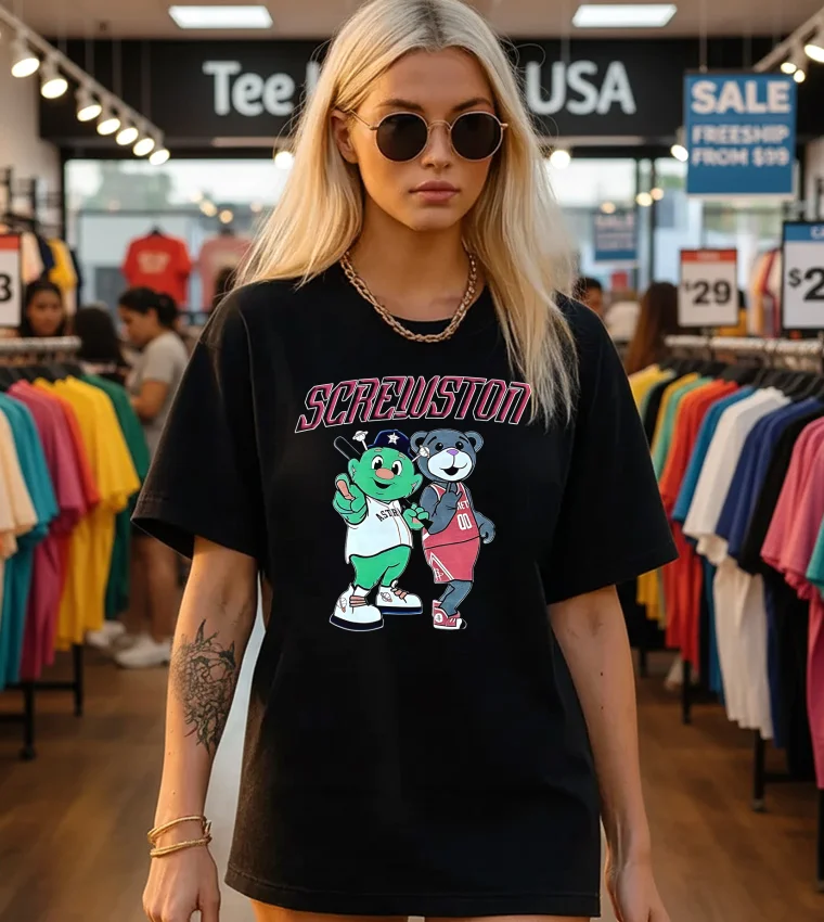 Screiuton Astros Orbit And Rockets Clutch Mascots - black-t-shirt Screiuton Astros Orbit And Rockets Clutch Mascots Black T Shirt