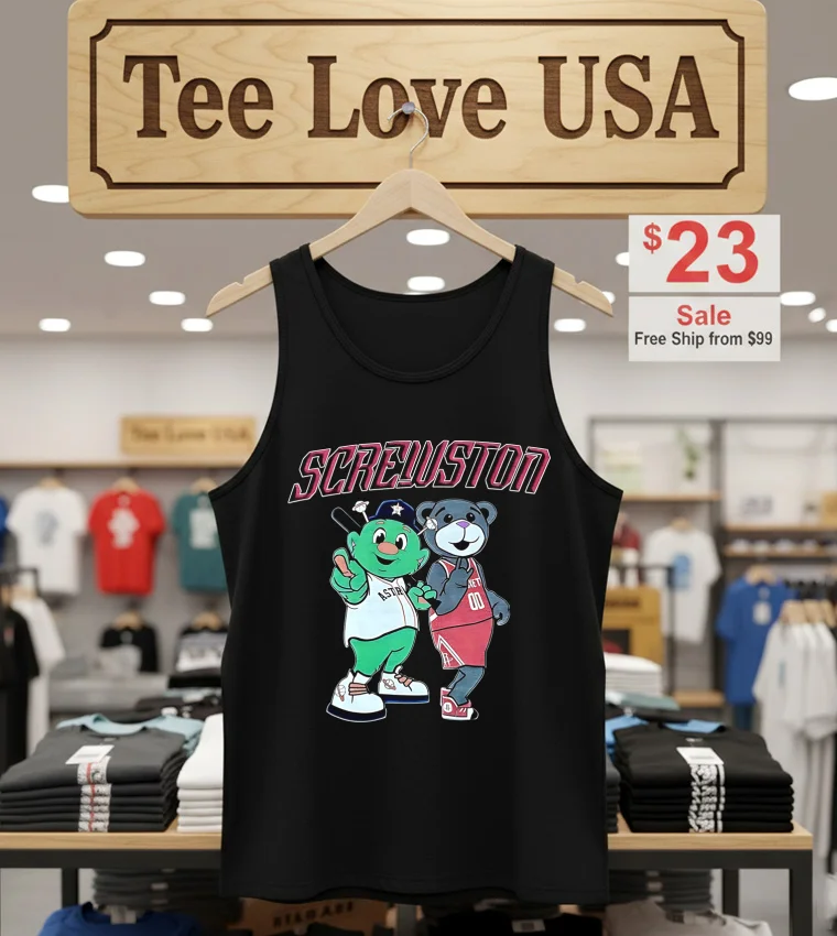 Screiuton Astros Orbit And Rockets Clutch Mascots - tank-top-black Screiuton Astros Orbit And Rockets Clutch Mascots Tank Top Black