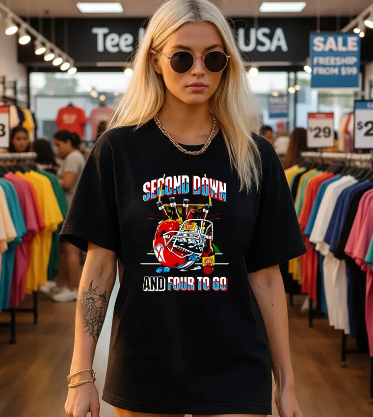 Second Down Beer And Four To Go Football Nfl - black-t-shirt Second Down Beer And Four To Go Football Nfl Black T Shirt