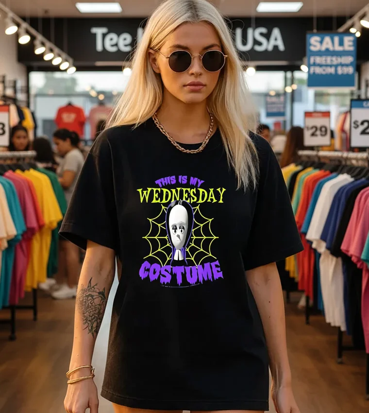 The Addams Family 2 Halloween This Is My Wednesday Costume - black-t-shirt The Addams Family 2 Halloween This Is My Wednesday Costume Black T Shirt