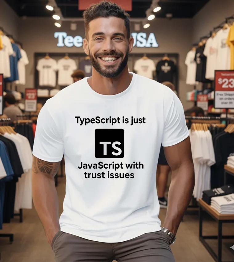 Typescript Is Just Javascript With Trust Issues Logo - mens-white-t-shirt Typescript Is Just Javascript With Trust Issues Logo Mens White T Shirt