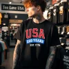 Usa 250 Years Est. 1776 Distressed College Font Black T Shirt
