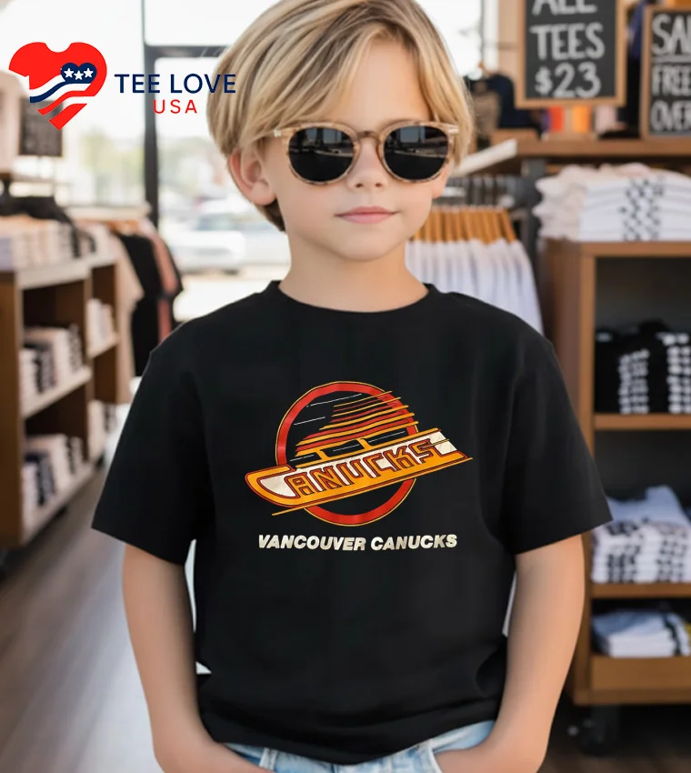 Vancouver Canucks Retro V Logo Hockey Graphic - kids-black Vancouver Canucks Retro V Logo Hockey Graphic Kids Black