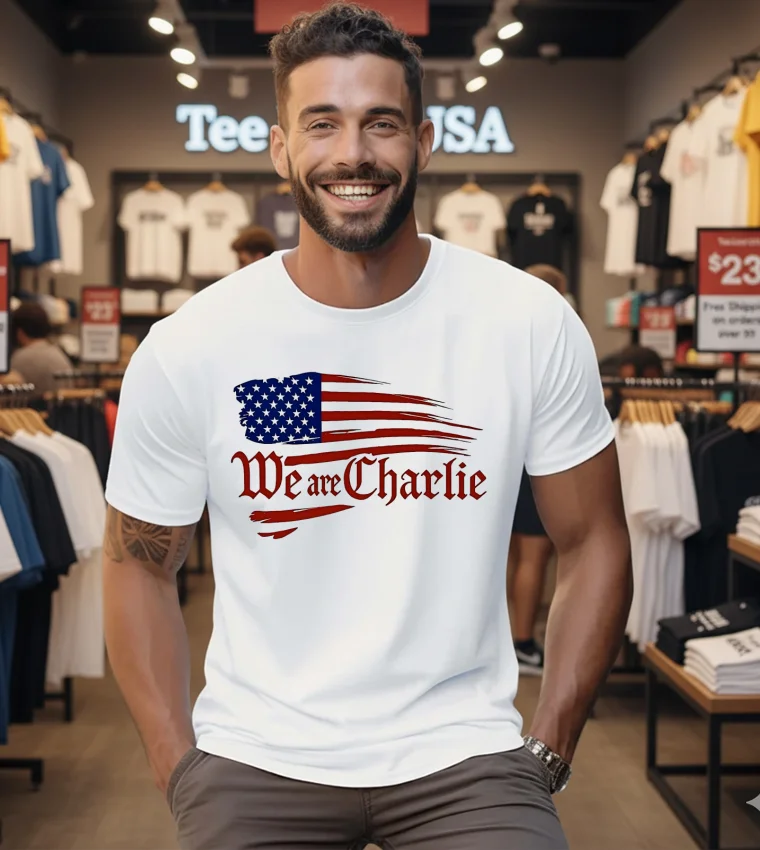 We Are Charlie American Flag - mens-white-t-shirt We Are Charlie American Flag Mens White T Shirt
