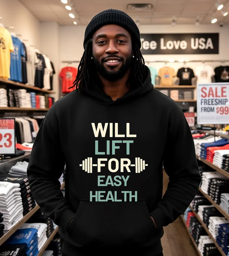 Will Lift For Easy Health Barbell Gym - black-hoodie Will Lift For Easy Health Barbell Gym Black Hoodie