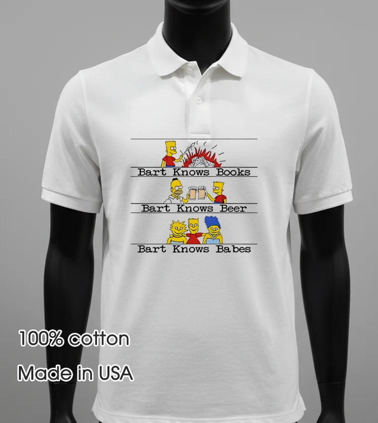 Bart Knows Books Bart Knows Beer Bart Knows Babes White T Shirt 3