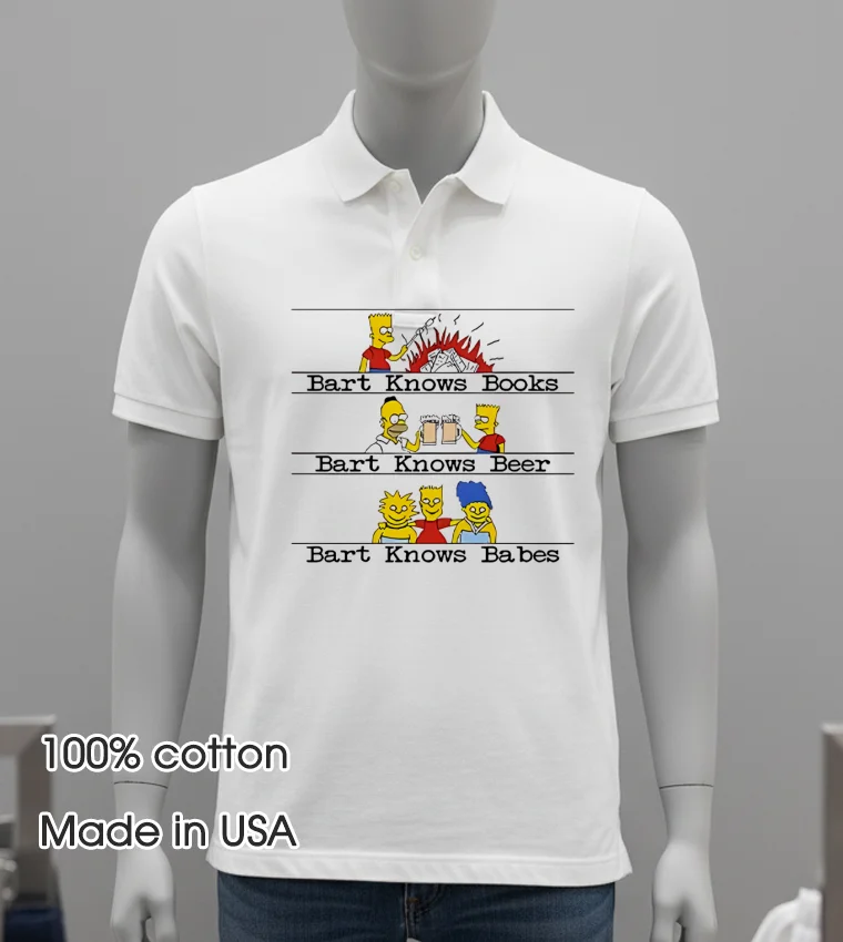 Bart Knows Books Bart Knows Beer Bart Knows Babes - white-t-shirt Bart Knows Books Bart Knows Beer Bart Knows Babes White T Shirt 4