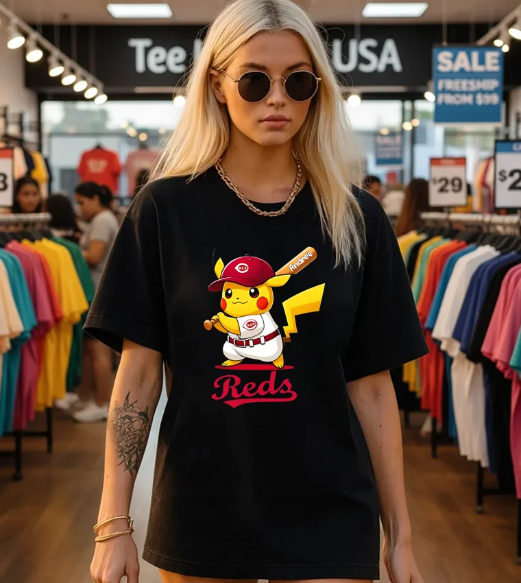 Cincinnati Reds Pikachu Shirt - black-t-shirt Cincinnati Reds Pikachu Shirt Black T Shirt