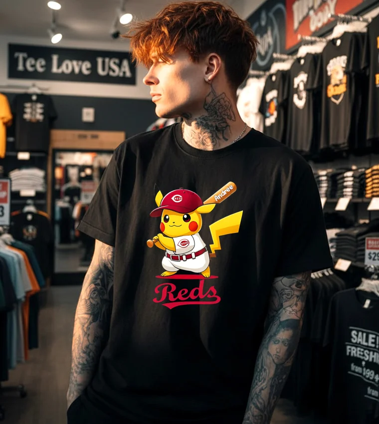 Cincinnati Reds Pikachu Shirt - black t-shirt Cincinnati Reds Pikachu Shirt Black T Shirt