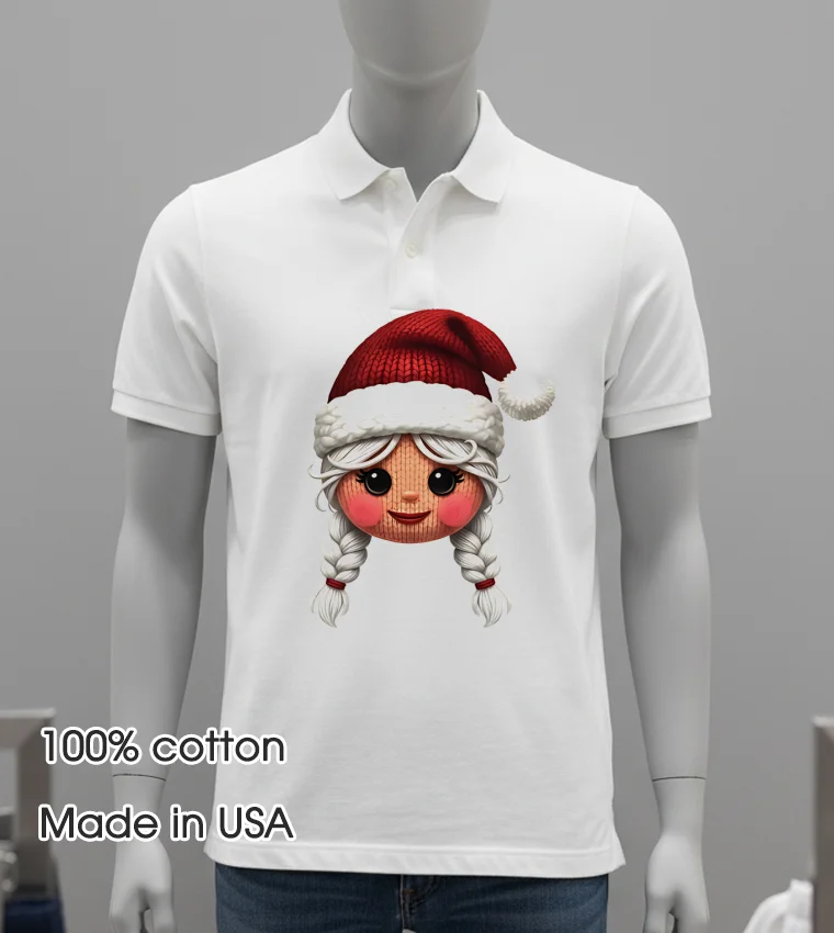 Cute Yarn Christmas Girl Face White T Shirt 4